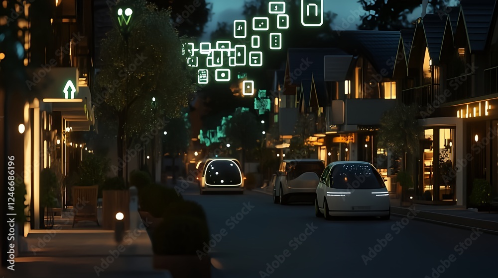 Fototapeta premium Cyber city with autonomous cars