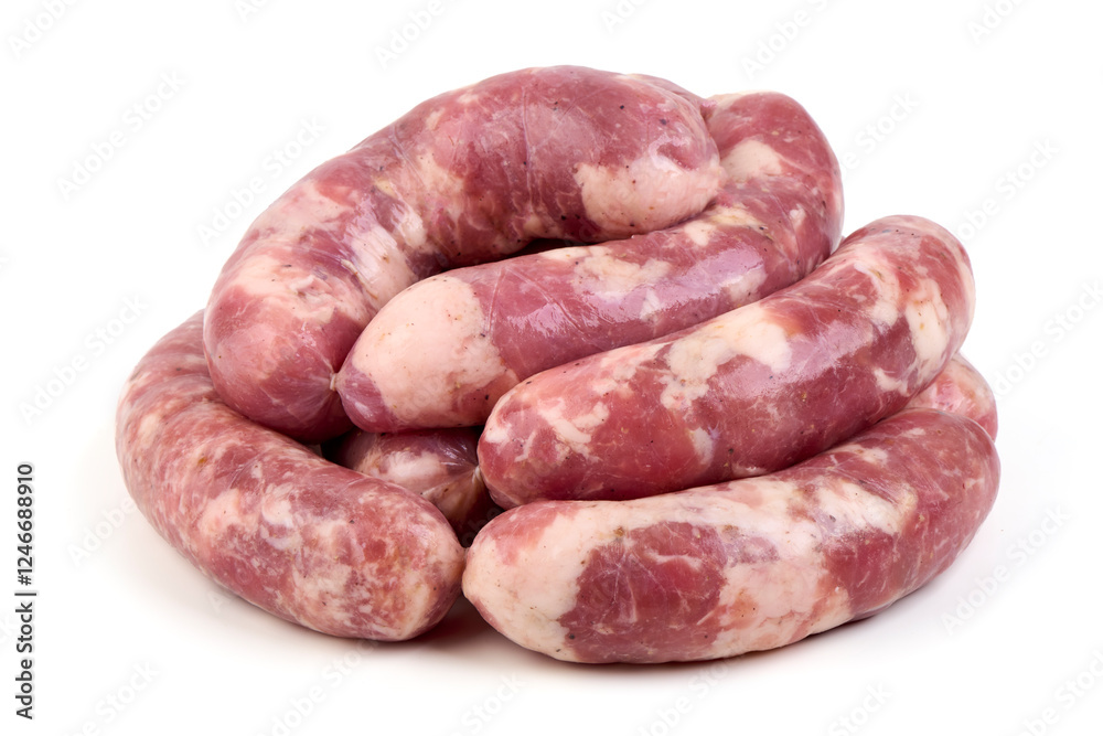Raw Chopped Meat Sausages Isolated on White Background. Raw Chopped Meat Sausages Isolated on White Background.