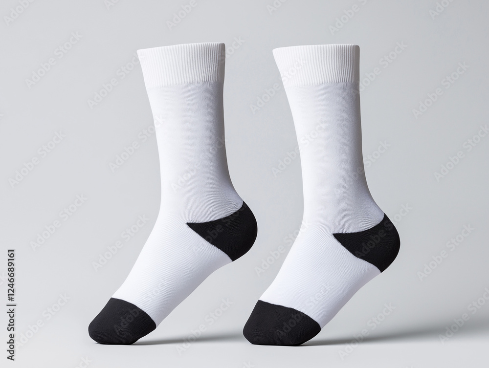 Weiße Socken mit schwarzer Sohle auf einem hellen Hintergrund
Weiße Socken mit schwarzer Sohle auf einem hellen Hintergrund