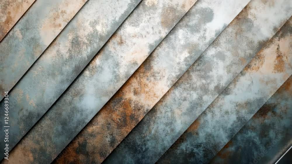 Series of metal strips that are painted in a variety of colors. The strips are arranged in a way that creates a sense of depth and texture