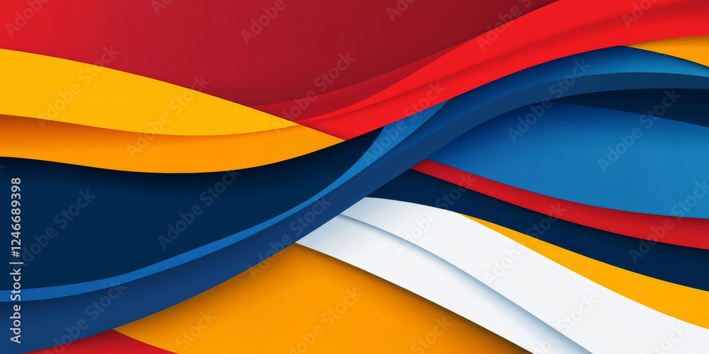 A rich and energetic abstract background with layers of bold red, blue, and yellow, creating a sense of motion and intensity. This striking design is ideal for modern advertising, event promotions, or A rich and energetic abstract background with layers of bold red, blue, and yellow, creating a sense of motion and intensity. This striking design is ideal for modern advertising, event promotions, or