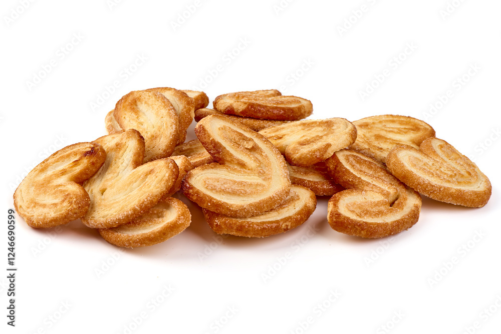 Sugared puff pastry cookies, isolated on white background. Sugared puff pastry cookies, isolated on white background.