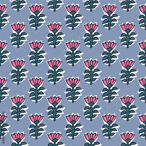 Ajrakh Booti Flowers Seamless Repeat Pattern For Block Print And Screen Print