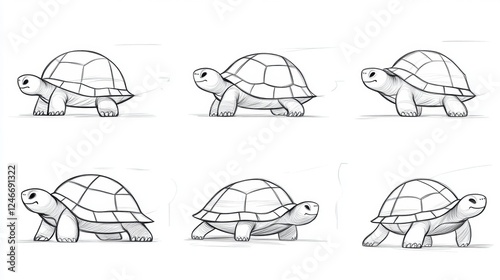 Animated Turtles in Various Walking Stages and Expressions photo