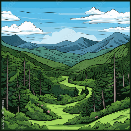 Great Smoky Mountains. Great Smoky Mountains hand-drawn comic illustration. Vector doodle style cartoon illustration