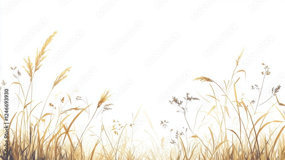 Golden Grass Silhouette on White Background in Soft Focus Style Golden Grass Silhouette on White Background in Soft Focus Style