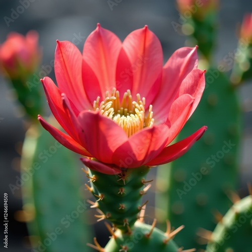 Red pink Opuntia cochenillifera flower single bloom, cochenillifera, red photo