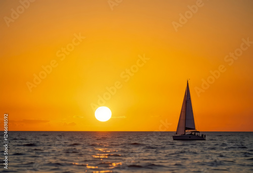 Wallpaper Mural sailboat gently swaying on the calm sea as the sun sets Torontodigital.ca