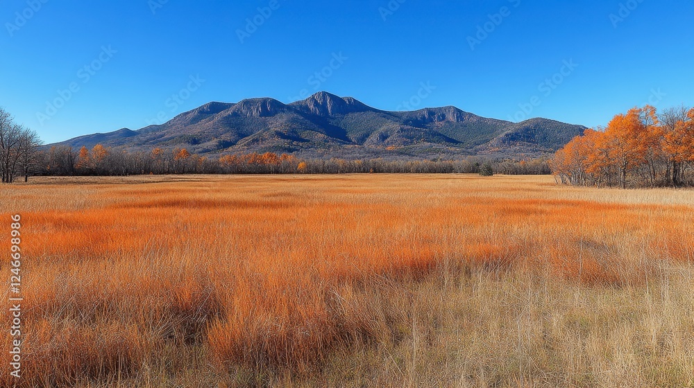 Autumnal mountain vista, grasslands, clear sky; nature scene Autumnal mountain vista, grasslands, clear sky; nature scene