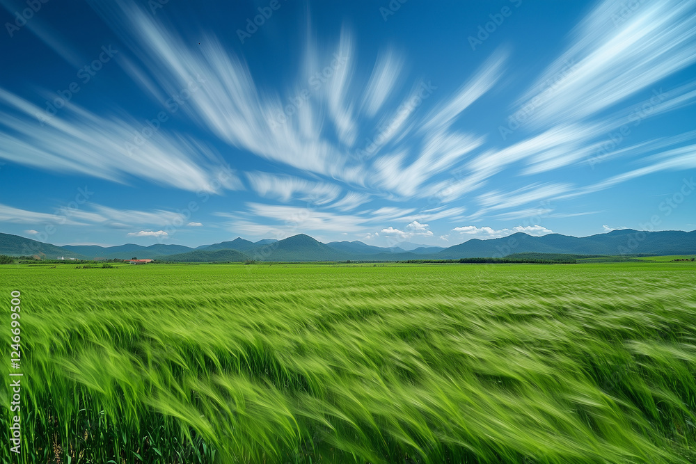 Obraz premium Green meadow with blue sky