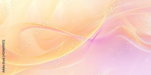 A seamless abstract background featuring a fluid motion of peach fuzz, lilac, and soft yellow curves, creating a tranquil, dream-like effect. photo