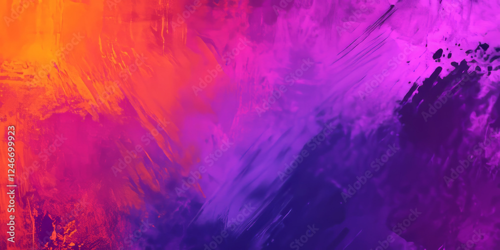 An energetic abstract background with three colors--neon orange, electric pink, and royal purple--blending together in vibrant, fluid strokes. This lively design is perfect for music visuals, event