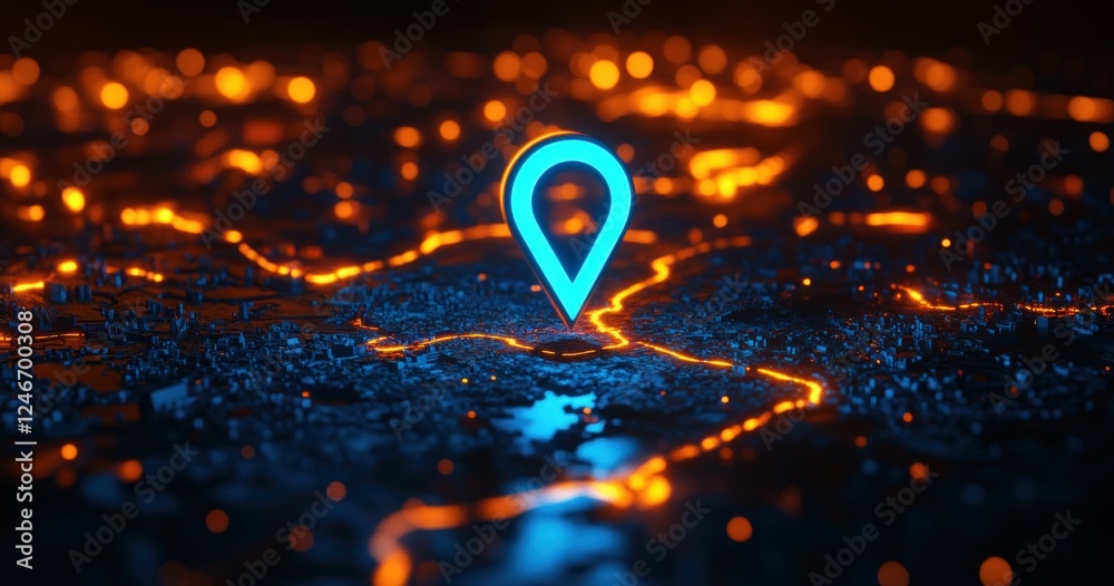 3D Blue Location Pin Icon for Travel Navigation on Minimalist Map Background