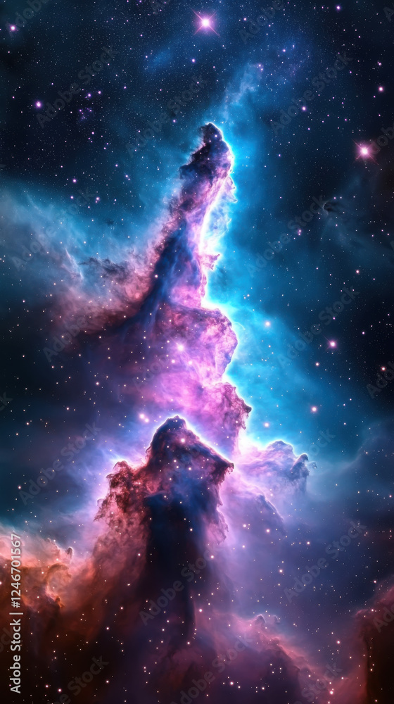 Majestic cosmic pillars of stars in a vertical galaxy scene Majestic cosmic pillars of stars in a vertical galaxy scene