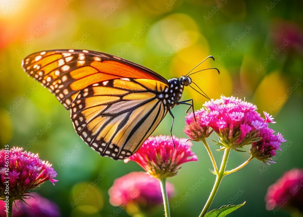 Delicate Pink Flower with Butterfly - Vibrant Spring Nature Scene Delicate Pink Flower with Butterfly - Vibrant Spring Nature Scene