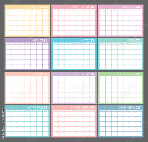 2025 monthly planner in pastel colors with minimalist design.