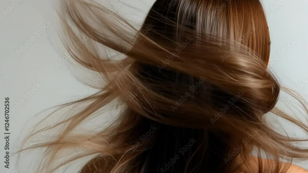Flowing Locks: A close-up of a woman's luxurious, long, flowing brunette hair, captured in a graceful, swirling motion, highlighting its natural shine and health. Flowing Locks: A close-up of a woman's luxurious, long, flowing brunette hair, captured in a graceful, swirling motion, highlighting its natural shine and health.