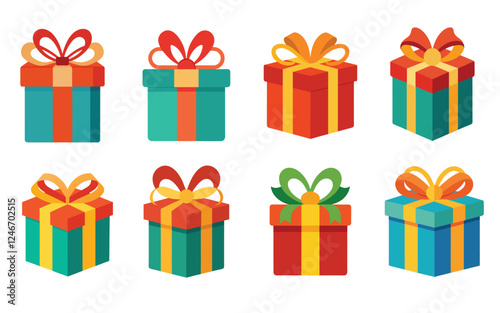 Gift box vector illustration on white background, gift box vector set, box bundle.