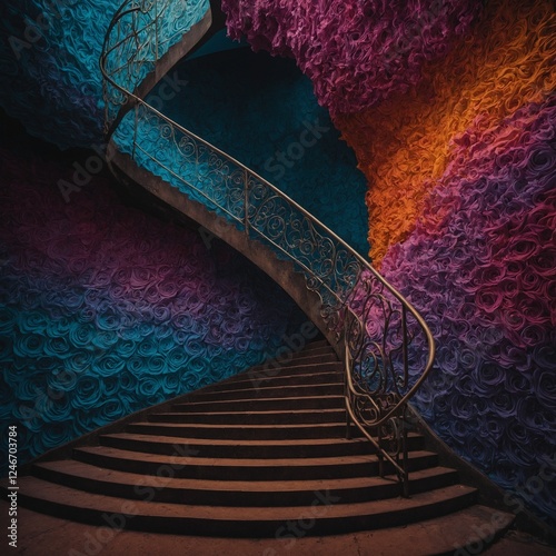 A stairway that leads infinitely into a colorful, swirling void.
