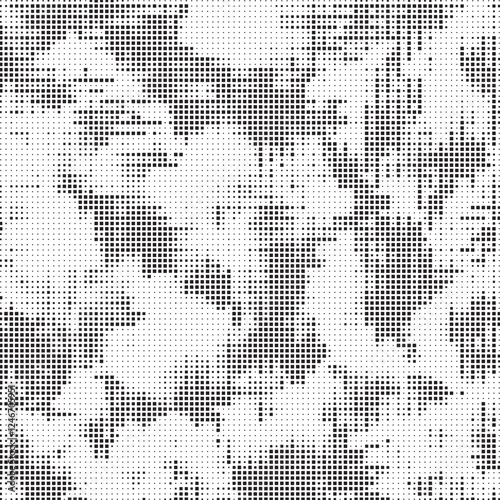 Grunge halftone background with square dots. Black and white dots grunge effect background. Vector abstract overlay. Grunge halftone black dots texture background.
