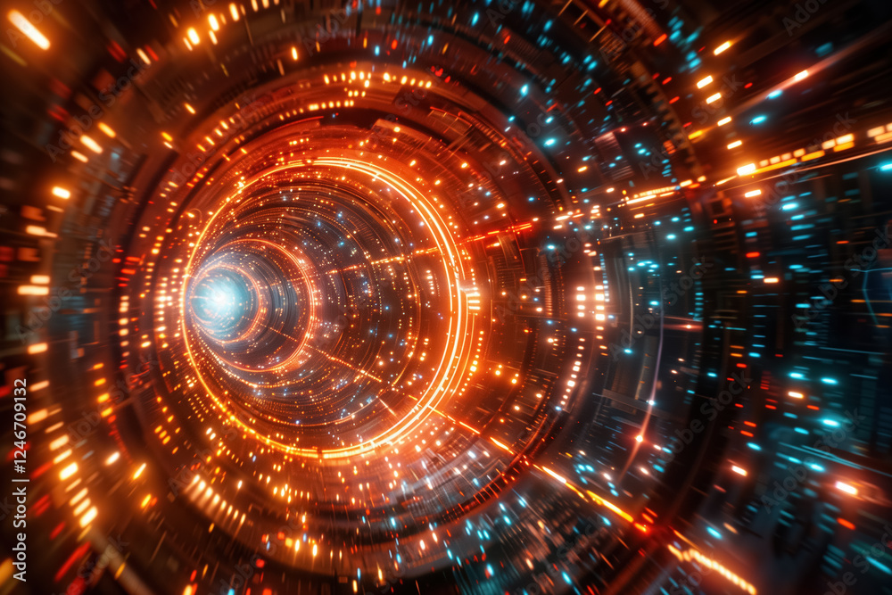 Obraz premium Futuristic vortex of light and energy with dynamic digital patterns
