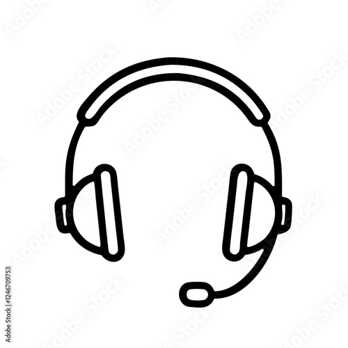 Minimalist line icon of headset with microphone for communication