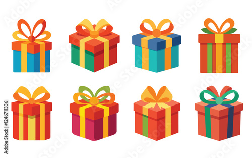 Gift box vector illustration on white background, gift box vector set, box bundle.