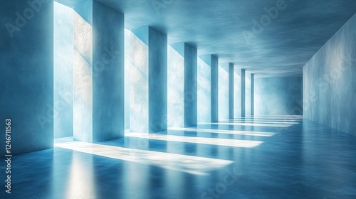 Minimalist Abstract Soft Blue Lighting Interior with Shadows for Product Presentation