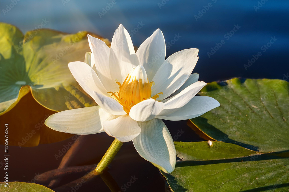 Beautiful white lotus flower with green leaf blooming in pond in the morning. Royalty high-quality free best stock of a fresh white lotus or water lily flowers blooming in sunshine Beautiful white lotus flower with green leaf blooming in pond in the morning. Royalty high-quality free best stock of a fresh white lotus or water lily flowers blooming in sunshine