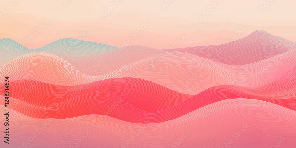 Fototapeta premium A soft red gradient background with gentle waves of color blending seamlessly together. The soothing, continuous flow of shapes creates a peaceful atmosphere, perfect for wellness branding or modern,