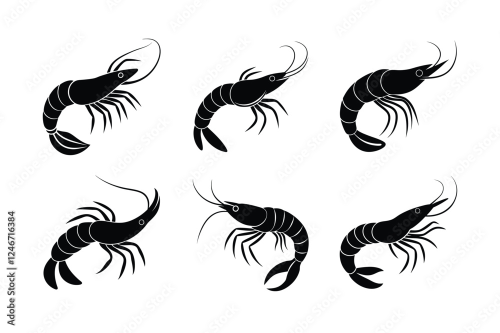 Fototapeta premium set of Shrimp vector silhouette on white background