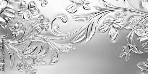 Polished silver-plated background with intricate floral etchings, giving it a delicate and refined feel. The bright, reflective surface brings sophistication to designs for luxury goods, high-end