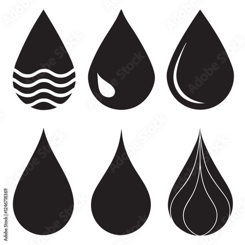 Different style drop silhouettes set water pack of vector silhouette design 