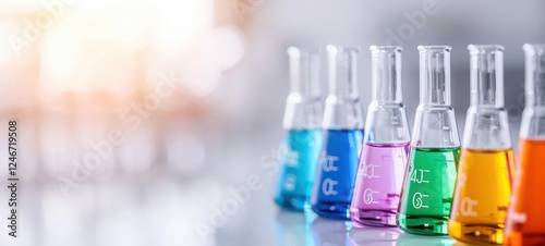 A row of colorful glass beakers with the numbers 1 through 6 on them
