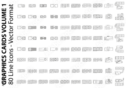 Graphics Card, Video Card, GPU Icon Set - Volume 1 - PC Component icons in vector format for easy editing. Thin line icon design.