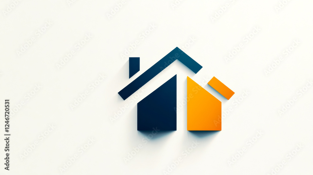 A modern, minimalistic logo featuring a stylized house in blue and orange colors, symbolizing home, real estate, or housing services.