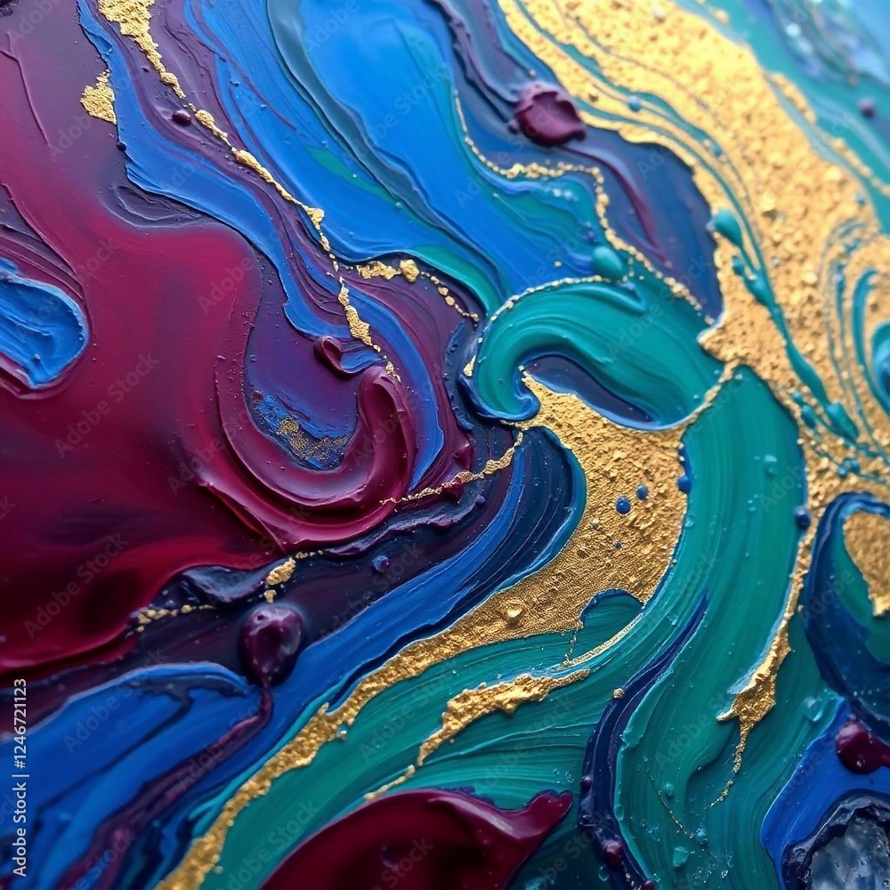 Oil painting on glass palette close-up. Rich burgundy, deep blue, cobalt green, bronze, and gold swirls. Dreamlike atmosphere, gentle color contrasts, visible brushstrokes, ethereal quality Oil painting on glass palette close-up. Rich burgundy, deep blue, cobalt green, bronze, and gold swirls. Dreamlike atmosphere, gentle color contrasts, visible brushstrokes, ethereal quality