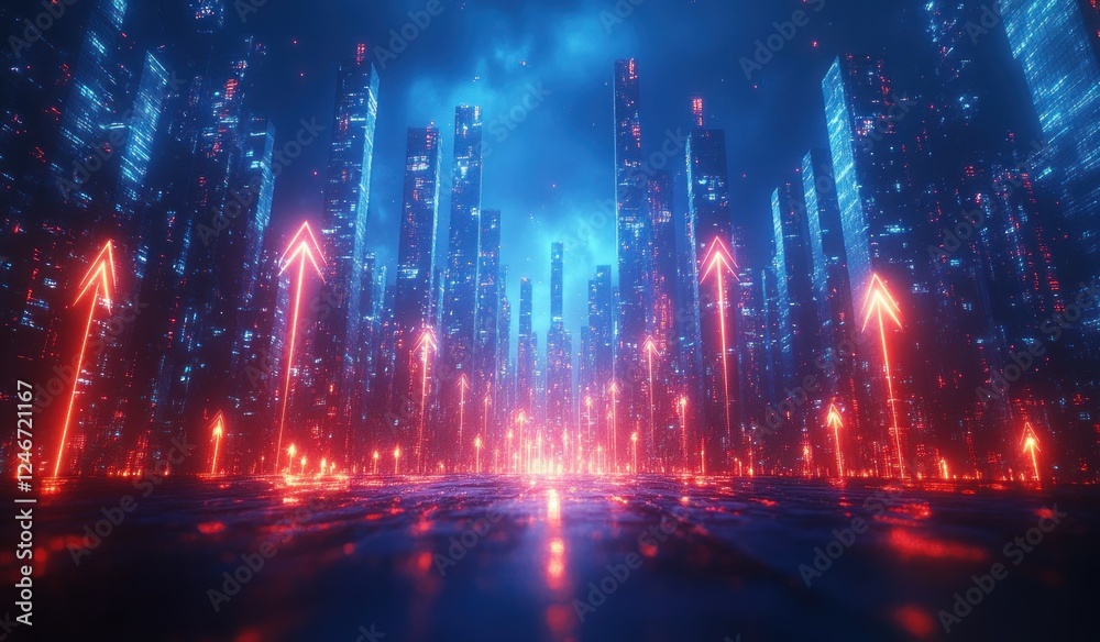 Obraz premium Upward Growth Arrow Business Success Digital Graphic Design for Abstract Direction Icon Trend Increased Market Finance