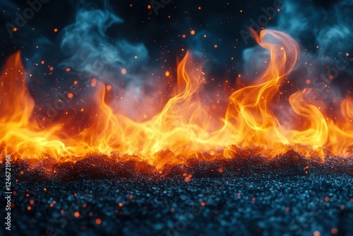 realistic depiction of flickering flames with natural smoke swirling around capturing the intense energy and warmth of fire in a dramatic scene