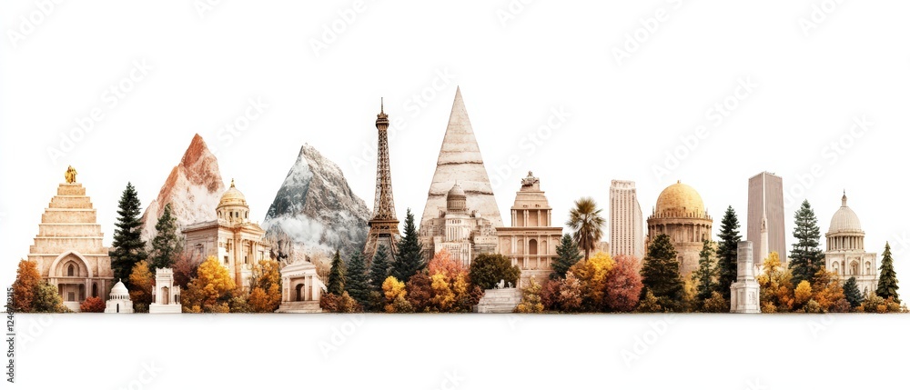 Obraz premium Urban landscape featuring a variety of buildings and green trees in a city environment