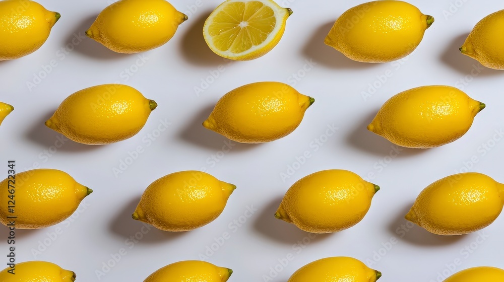 Fresh and Bright Lemons Arranged on a White Background Display Fresh and Bright Lemons Arranged on a White Background Display