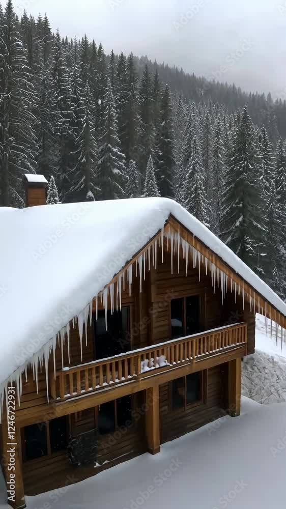 custom made wallpaper toronto digitalWinter cabin surrounded by snow-covered trees in a serene mountain landscape