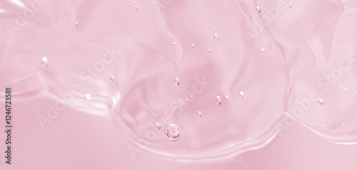 Bild auf Leinwand Abstract soft pink liquid with flowing texture and bubbles on a soft pastel background