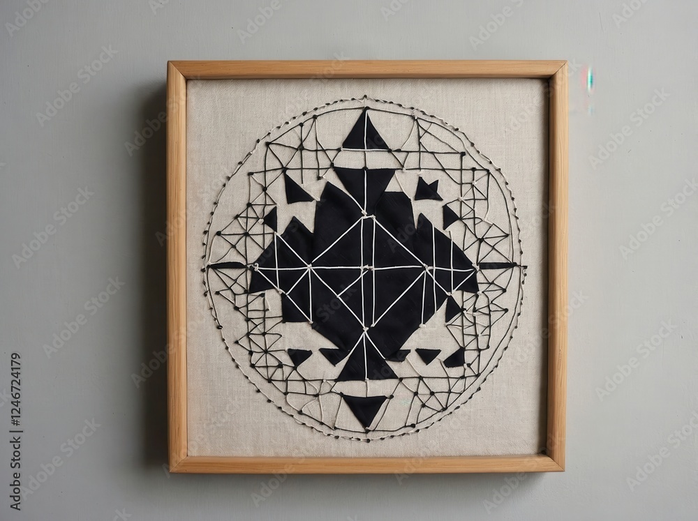 Fototapeta premium Minimal Geometric Embroidery on Linen