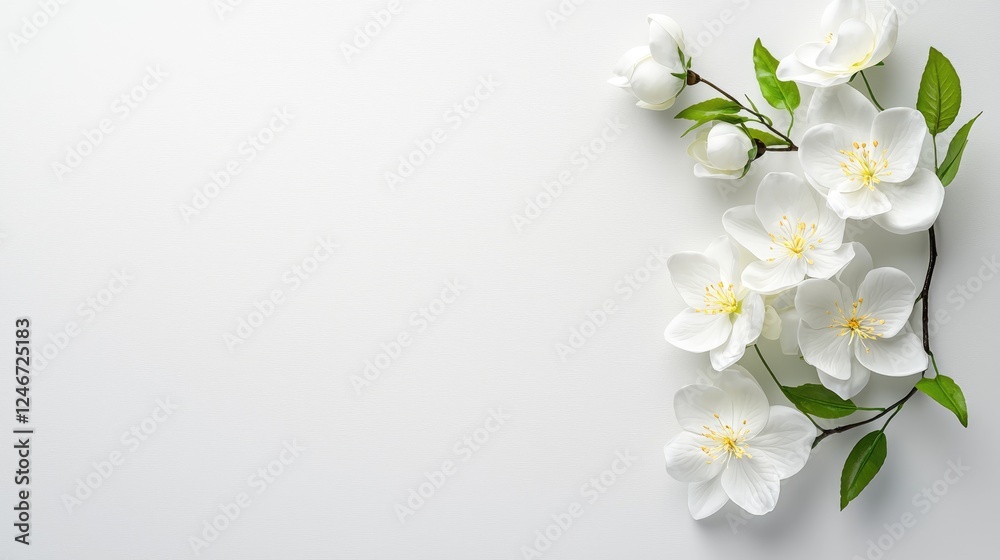 White flowers on branch, spring background, blank space, greeting card White flowers on branch, spring background, blank space, greeting card