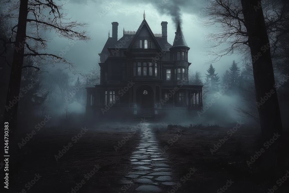 Enigmatic atmosphere of a haunted mansion amidst the supernatural. Enigmatic atmosphere of a haunted mansion amidst the supernatural.