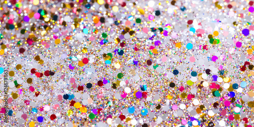 A sparkling white glitter background with multi-colored flashes of light, creating a magical, festive effect. The bright, joyful atmosphere is perfect for holiday promotions, celebrations, and