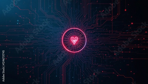 Digital heart, Tech circuitry with a glowing heart at the center