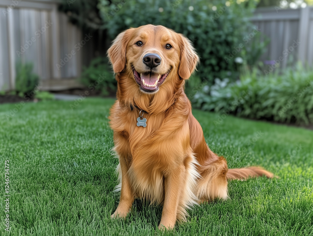 
A Labrador Retriever resting on the grass, panting slightly with a joyful and relaxed expression, showcasing the happiness of outdoor pet play.



