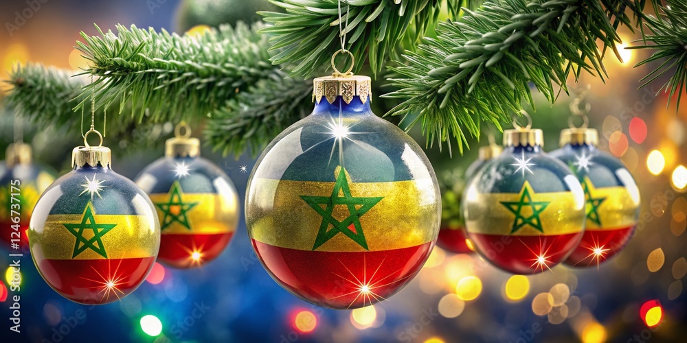 Naklejka premium Ethiopian Flag Bauble Double Exposure Photography Series - Festive Ornament